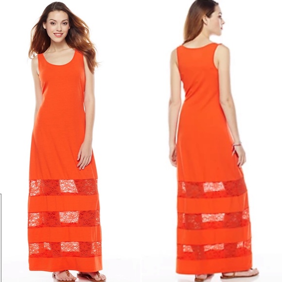 Apt. 9 Dresses & Skirts - Apt. 9 Tangerine Tango Solid Lace Panel Maxi Dress size Large